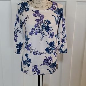 Lands End pretty blue and purple floral sweater